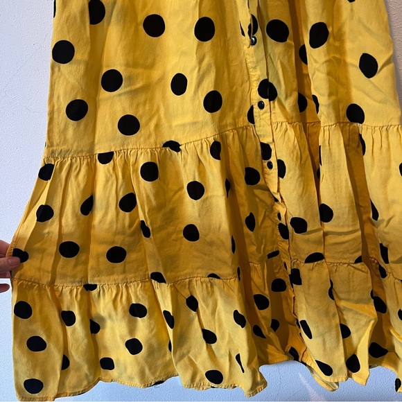 Ann Taylor Yellow and Black Polka Dot Maxi Dress Tiered Skirt Buttons Size 12 - Picture 3 of 9